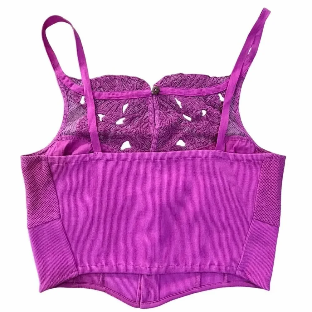 Free People Have My Heart Tank Top XS Raspberry Sorbet Lace Crop Babydoll Cami